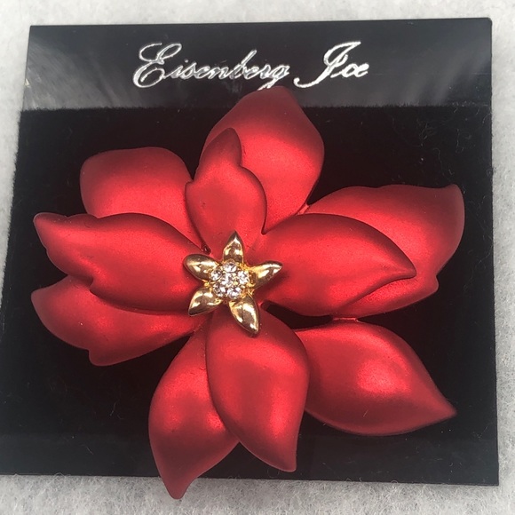 Eisenberg Ice Vintage/New Red metallic Poinsettia pin - Picture 4 of 9